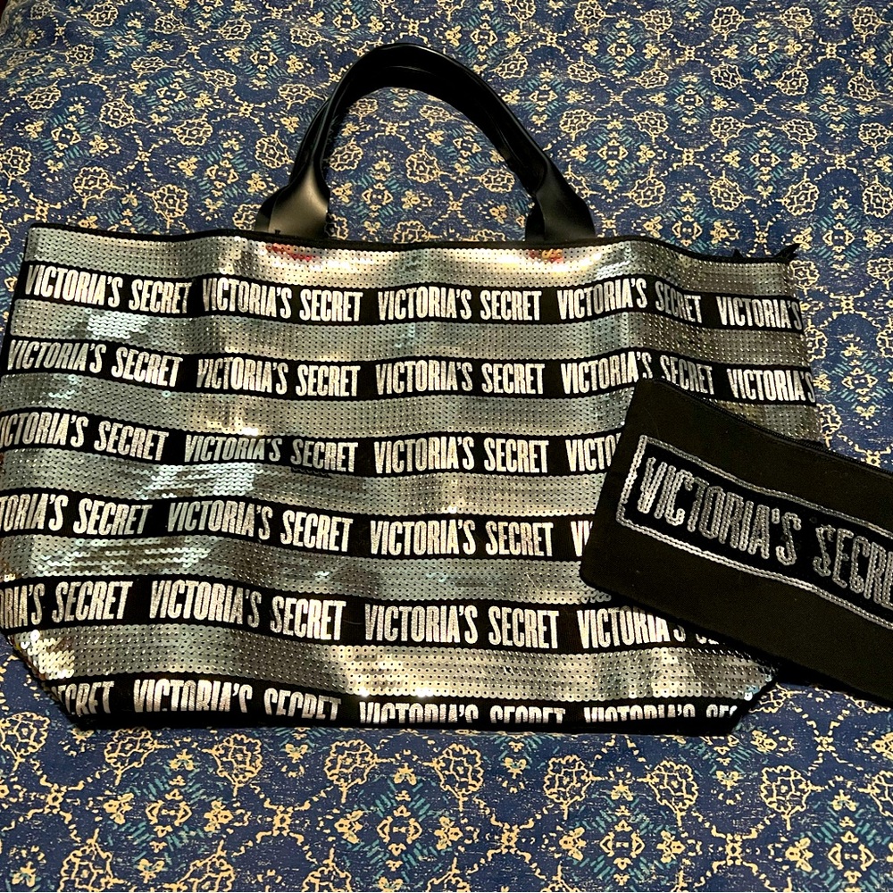 Victoria’s Secret Silver & Black Sequin Bag Set